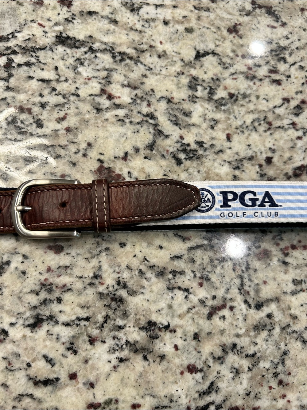 YRI PGA Golf Club Men’s Belt Silver Tone Buckle Leather w Mesh Web 40 Inch Long - Picture 11 of 11